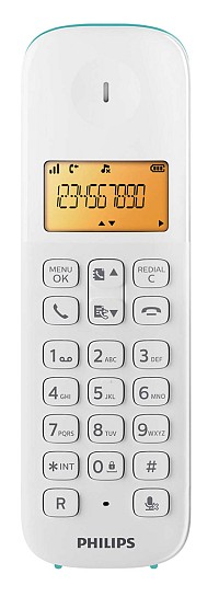 PHILIPS ασύρματο τηλέφωνο D1601T-34, με ελληνικό μενού, λευκό-πράσινο D1601T-34