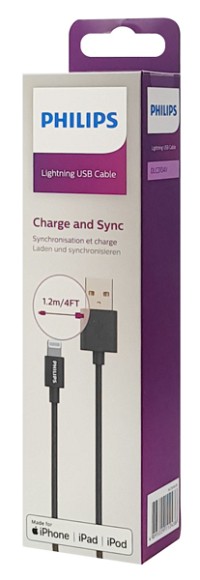 PHILIPS καλώδιο USB σε Lightning  DLC3104V-00, 2.4Α 12W, 1.2m, μαύρο DLC3104V-00