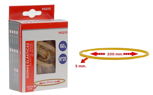 MP λαστιχάκια συσκευασίας PG015 σε κουτί, No20, 5x200mm, 60g PG015