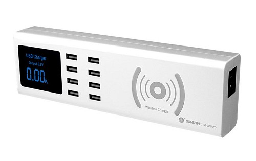 SUNSHINE σταθμός φόρτισης SS-309WD, 8x USB 8A, wireless 10W, λευκός SS-309WD