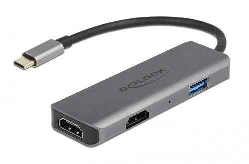 DELOCK docking station 87780, 3 θυρών, USB-C σύνδεση, 4K, MST, γκρι 87780