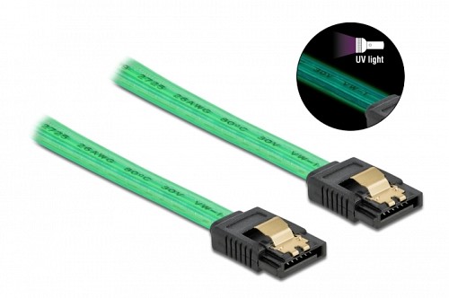 POWERTECH Καλώδιο SATA III 7pin CAB-W036, με UV επίστρωση, 0.7m, πράσινο CAB-W036