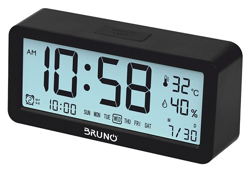 BRUNO ξυπνητήρι BRN-0128 με μέτρηση θερμοκρασίας και υγρασίας, μαύρο BRN-0128