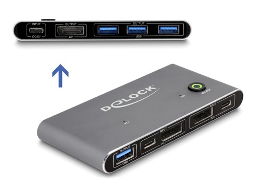 DELOCK DisplayPort KVM switch 18646 με 4x θύρες USB 5Gbps, 8K/30Hz, γκρι 18646