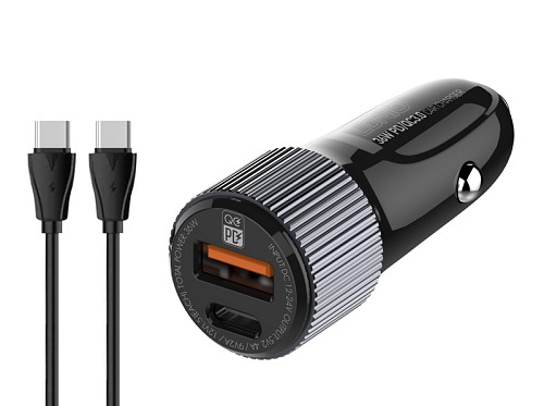 LDNIO φορτιστής αυτοκινήτου C510Q με καλώδιο, USB & USB-C, 38W, μαύρος 6933138690949