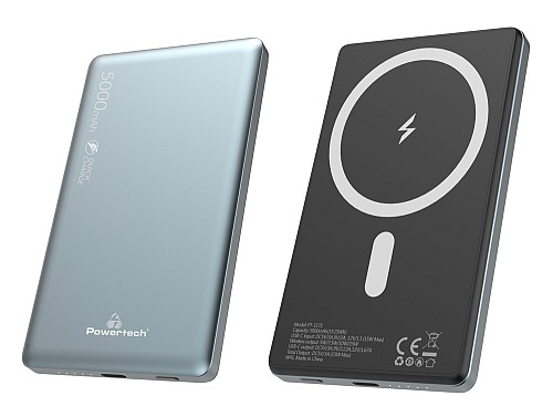 POWERTECH power bank PT-1171, 5000mAh, magnetic wireless, 15W, γκρι PT-1171