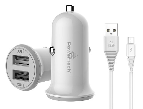POWERTECH φορτιστής αυτοκινήτου PT-772, καλώδιο micro USB, 2x USB, 3.4A PT-772