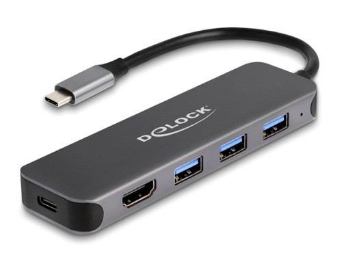 DELOCK docking station 64171, 5 θυρών, USB-C σύνδεση, 85W PD, 4K, γκρι 64171