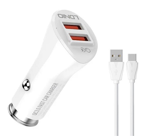 LDNIO φορτιστής αυτοκινήτου C511Q με καλώδιο, 2x USB, 36W, λευκός 6933138690680