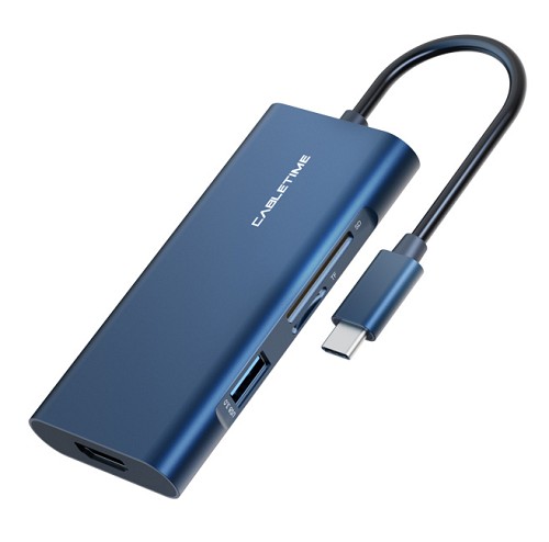 CABLETIME docking station CMHD71, 7 θυρών, USB-C, 100W, 4K, μπλε 5210131038376