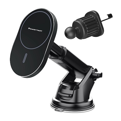 POWERTECH ασύρματος φορτιστής & βάση αυτοκινήτου PT-1241, 15W, μαύρος PT-1241