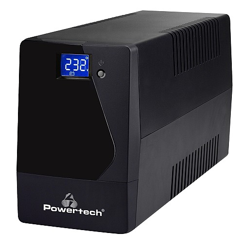 POWERTECH UPS Line Interactive PT-850LCD με οθόνη, 850VA, 510W, 2x Schuko, 2x RJ45/RJ11 PT-850LCD
