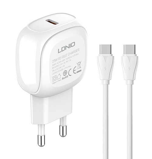 LDNIO φορτιστής τοίχου A1206C με καλώδιο USB-C, 1x USB-C, 27W PD, λευκός 6933138600740