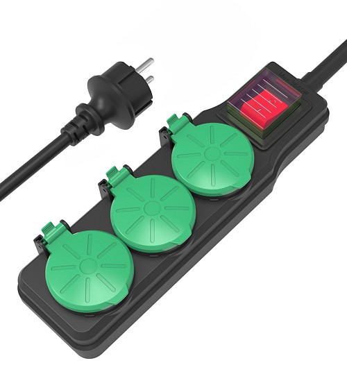 POWERTECH πολύπριζο PT-1070, 3x schuko, IP44, 16A, 1.5m, μαύρο PT-1070