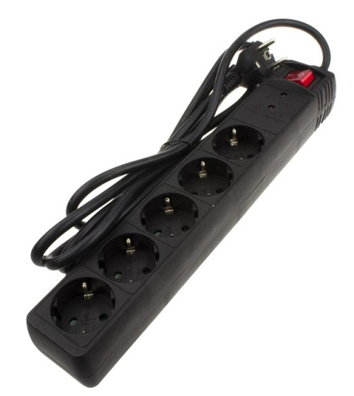 POWERTECH πολύπριζο ασφαλείας PT-881, 5x schuko, 16A, 1.5m, μαύρο PT-881
