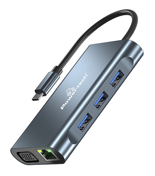 POWERTECH docking station BYL-2311 8 θυρών, USB-C σύνδεση, 100W PD, γκρι BYL-2311