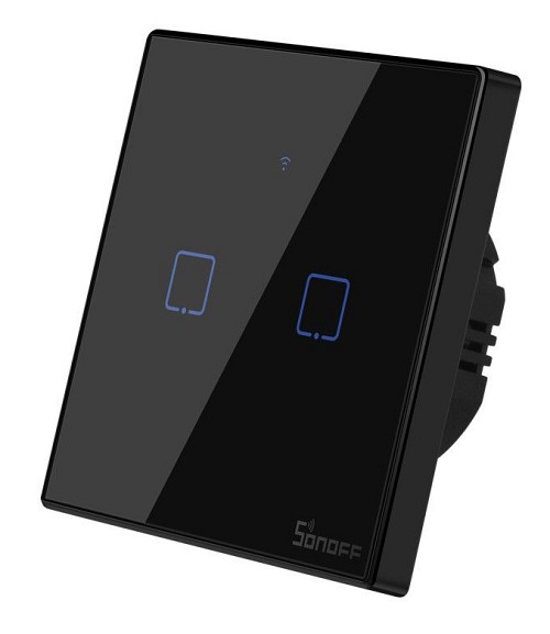 SONOFF smart διακόπτης ΤΧ-T3EU2C, αφής, Wi-Fi, διπλός, μαύρος TX-T3EU2C