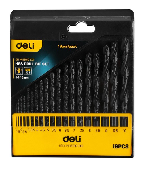 DELI σετ τρυπάνια DH-MHZ019-ED1 για σίδηρο HSS, 1-10mm, DIN 338, 19τμχ DH-MHZ019-ED1