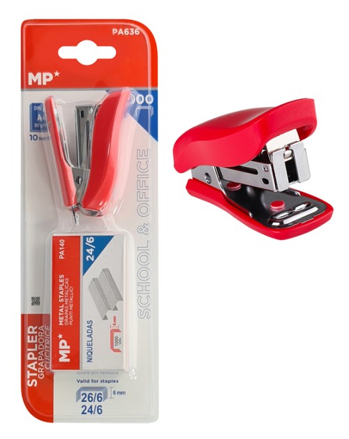 MP mini συρραπτικό με ανταλλακτικά PA636, 24/6-26/6, 10 φύλλα, κόκκινο PA636-RD
