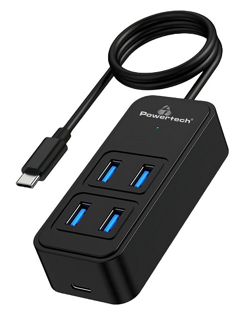 POWERTECH USB 3.2 hub PTR-0156 4x θυρών, 5Gbps, USB-C σύνδεση, 1m, μαύρο PTR-0156