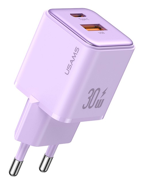 USAMS φορτιστής τοίχου US-CC189, USB & USB-C, 30W PD, μωβ CC189TC03