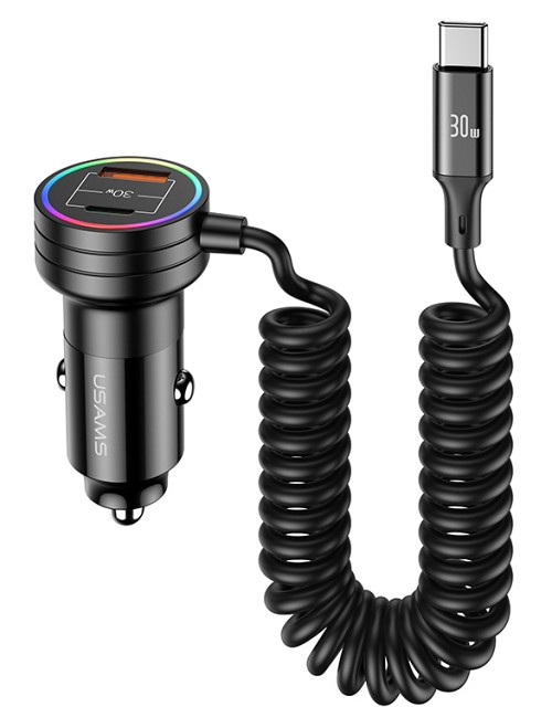 USAMS φορτιστής αυτοκινήτου US-CC167 με καλώδιο, USB/USB-C, 60W, μαύρος CC167CC01