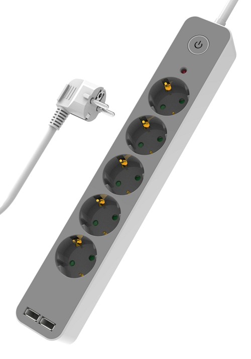 POWERTECH πολύπριζο ασφαλείας PT-1059 5x schuko/2x USB, 16A, 1.4m, λευκό PT-1059