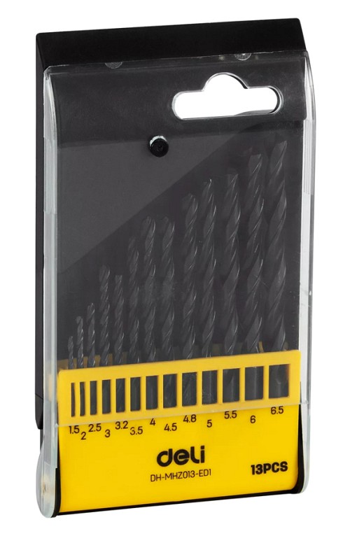 DELI σετ τρυπάνια DH-MHZ013-ED1 για σίδηρο HSS, 1.5-6.5mm DIN 338, 13τμχ DH-MHZ013-ED1