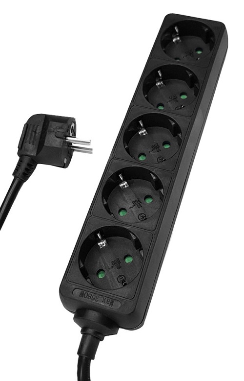 POWERTECH πολύπριζο PT-870, 5x schuko, 16A, 1,5m, μαύρο PT-870