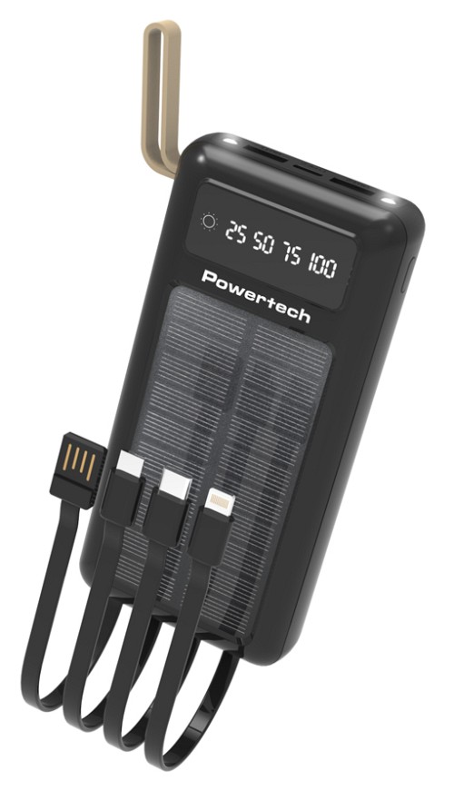 POWERTECH ηλιακό power bank PT-1084 με καλώδια & οθόνη, 20000mAh, μαύρο PT-1084
