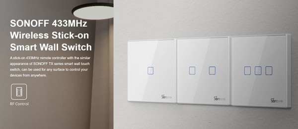 SONOFF smart διακόπτης T2EU3C-RF 433MHz, αφής, τριπλός, λευκός T2EU3C-RF
