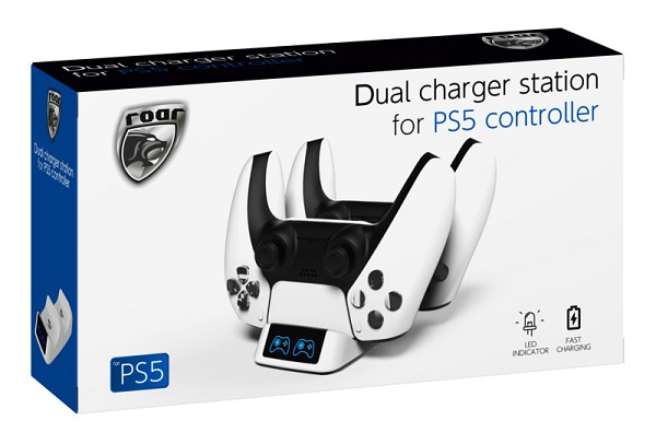 ROAR βάση φόρτισης gamepad RR-0019 για 2x PS5 DualSense, λευκή RR-0019