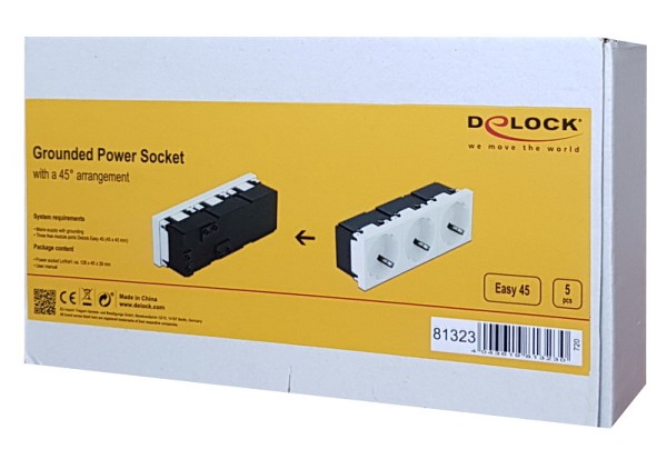 DELOCK τριπλό module πρίζας ρεύματος Easy 45 81323, 45°, 45x45mm, 5τμχ 81323