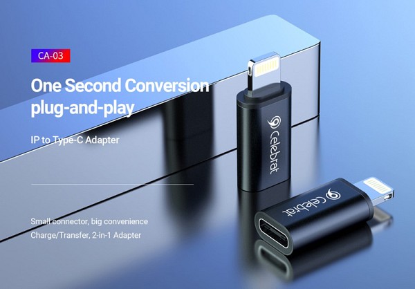 CELEBRAT αντάπτορας Lightning σε USB-C CA-03, 2A, 480Mbps, μαύρος CA-03
