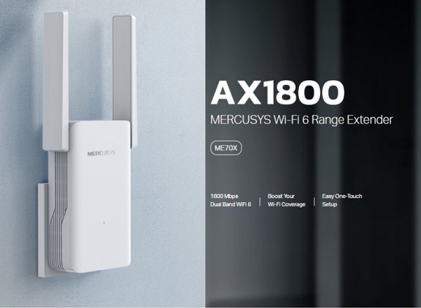 MERCUSYS range extender ME70X, Wi-Fi 6, 1800Mbps AX1800, Ver. 1.0 ME70X