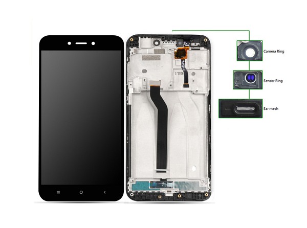 LCD για Xiaomi Redmi 5A, Camera-Sensor ring, ear mesh, με frame, Black MLCD-007