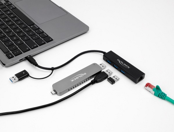 DELOCK docking station 64149, 4 θυρών, USB & USB-C σύνδεση, μαύρο 64149