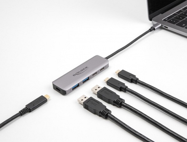 DELOCK USB hub 64239, 4x θυρών, 5Gbps, USB-C σύνδεση, γκρι 64239