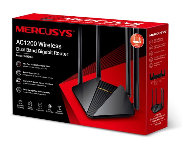 MERCUSYS wireless Gigabit router MR30G, Wi-Fi 1200Mbps AC1200, Ver. 1.0 MR30G