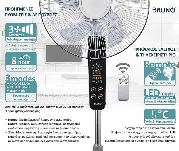 BRUNO BRN-0189 Ανεμιστήρας προηγμένων λειτουργιών με τηλεχειριστήριο 45W BRN-0189