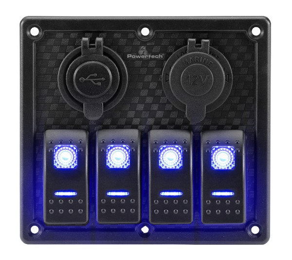POWERTECH πάνελ σκαφών & οχημάτων PTL-017, πρίζα 12V/2x USB/4x διακόπτες PTL-017