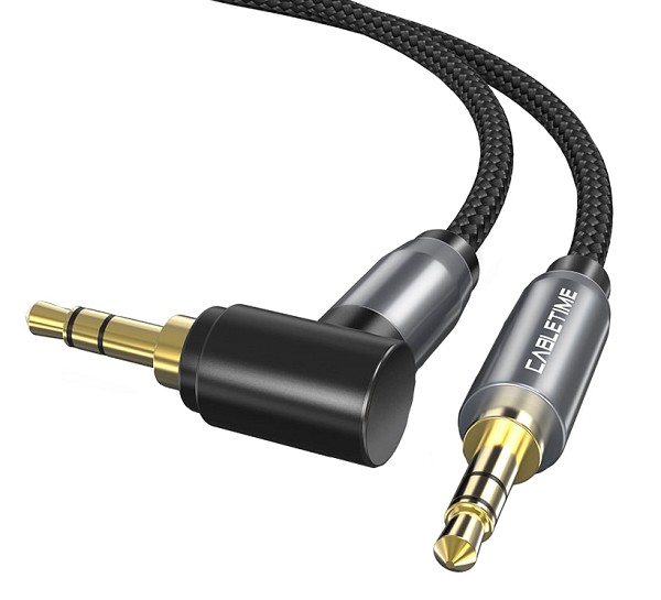 CABLETIME καλώδιο ήχου 3.5mm CT-P11RGN, γωνιακό, AUX, 1.8m, μαύρο 5210131039311