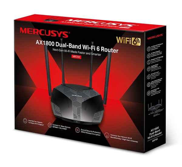 MERCUSYS router MR70X, Wi-Fi 6, 1800Mbps AX1800, Dual Band, Ver. 1.0 MR70X