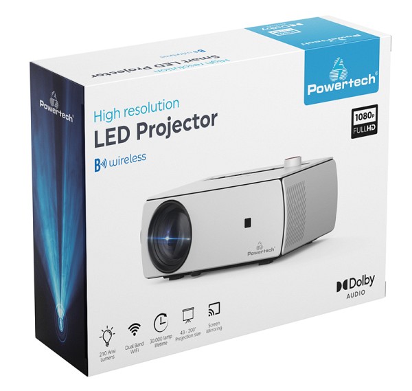 POWERTECH LED βιντεοπροβολέας PT-983, 1080p, Dolby Audio, WiFi, λευκός PT-983