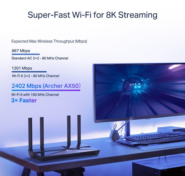 TP-LINK router Archer AX50, WiFi 6, 3000Mbps AX3000, Ver. 1.0 ARCHER-AX50
