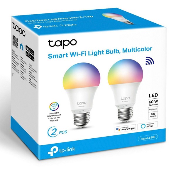 TP-LINK Smart λάμπα LED TAPO-L530E WiFi, 8.7W E27, 2500K-6500K RGB, 2τμχ TAPO-L530E-2PACK