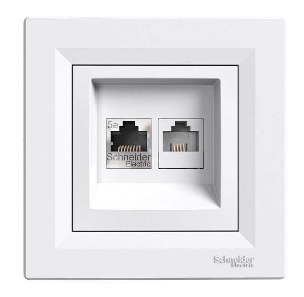SCHNEIDER ELECTRIC επιτοίχια πρίζα δικτύου RJ45 & RJ12 Asfora EPH4900121 EPH4900121