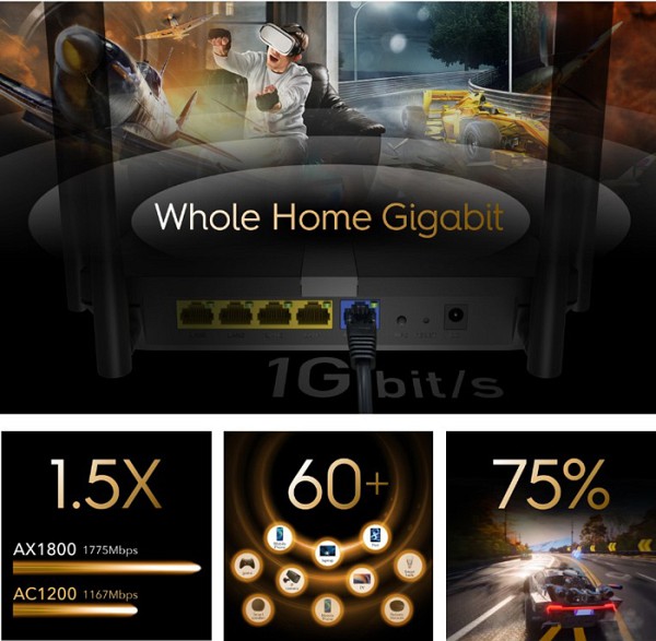 CUDY Wi-Fi 6 mesh router X6, AX1800 1800Mbps, 5x Ethernet ports X6