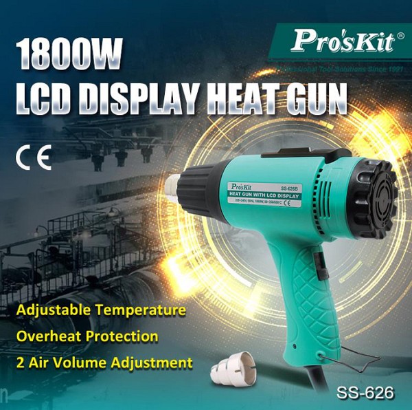 PROSKIT πιστόλι θερμού αέρα SS-626B με οθόνη, 1800W, 50~600 °C SS-626B