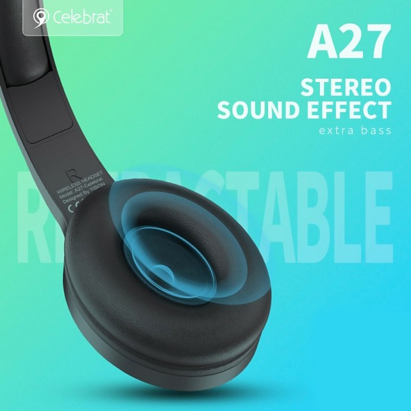 CELEBRAT headphones A27, wireless & wired, Bluetooth 5.3, Φ40mm, μαύρα A27-BK